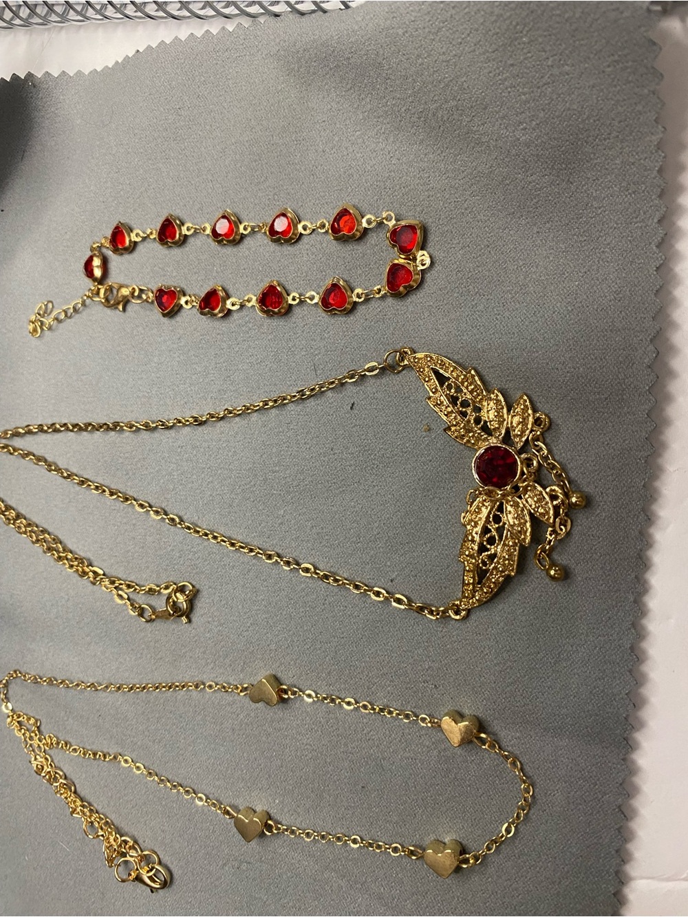 Red, Gold & Hearts Bracelet and Necklaces Women Fashion Jewelry